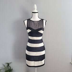 BCBGMaxAzria Sleeveless White Black Striped Bandage Dress 6
